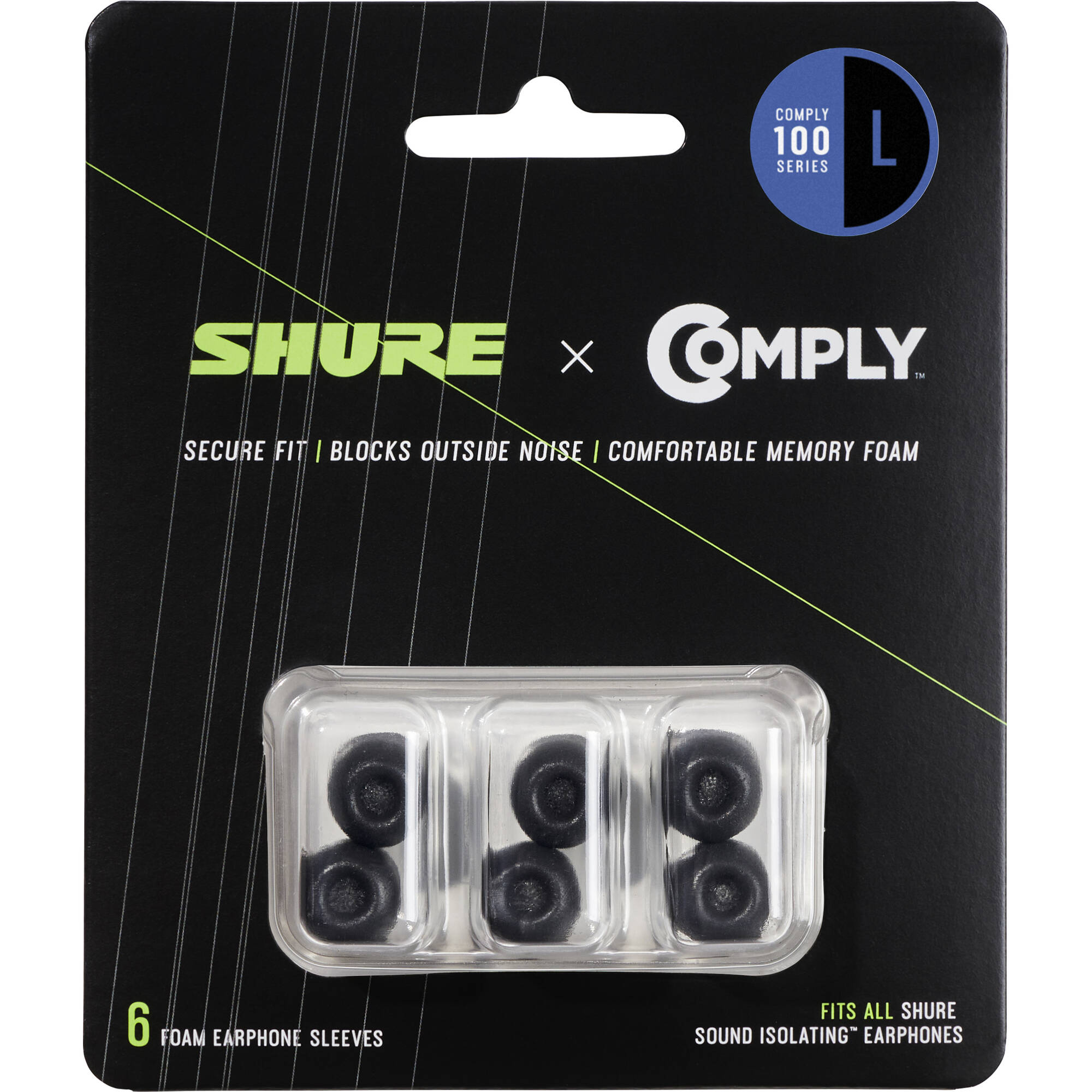 Shure EACYF1-6L Black Foam Sleeves (Large, 3 Pair)