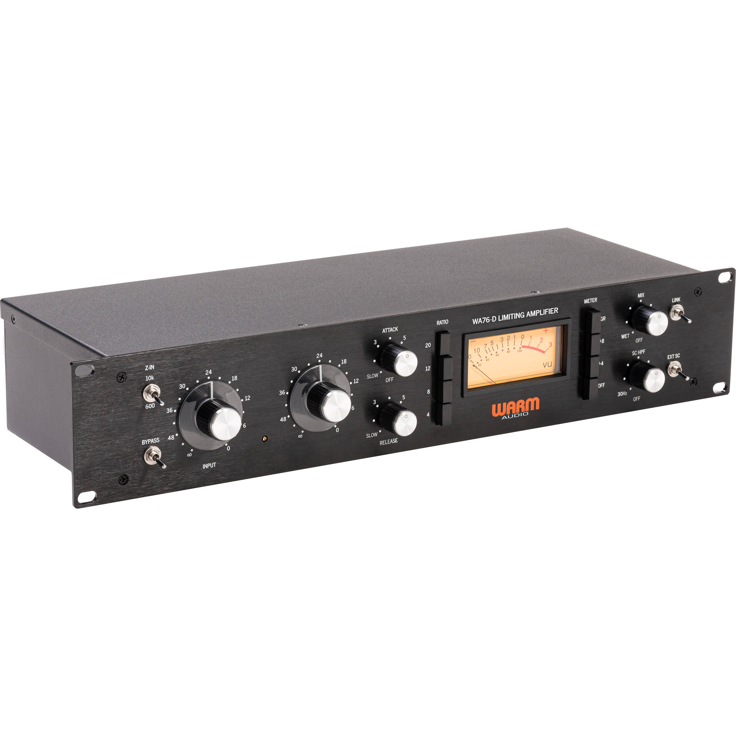 Warm Audio WA76-D signal processor unit with vintage-style controls and front panel in a professional studio setting