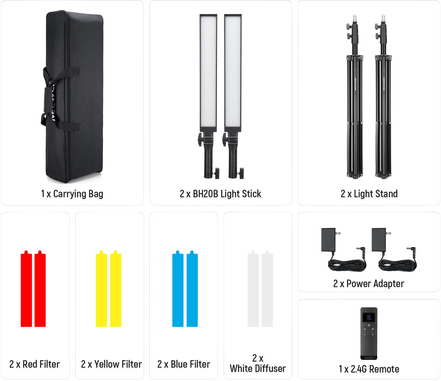 Neewer BH20B Remote LED Light with Filter and Stand Kit