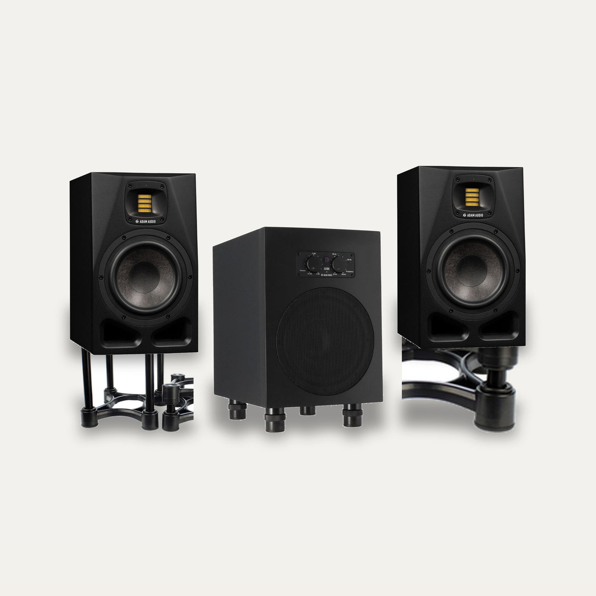 ADAM Audio A7V Pair + Sub8 + IsoAcoustics ISO-155 2.1 Monitoring Set – Monitor Colour Black