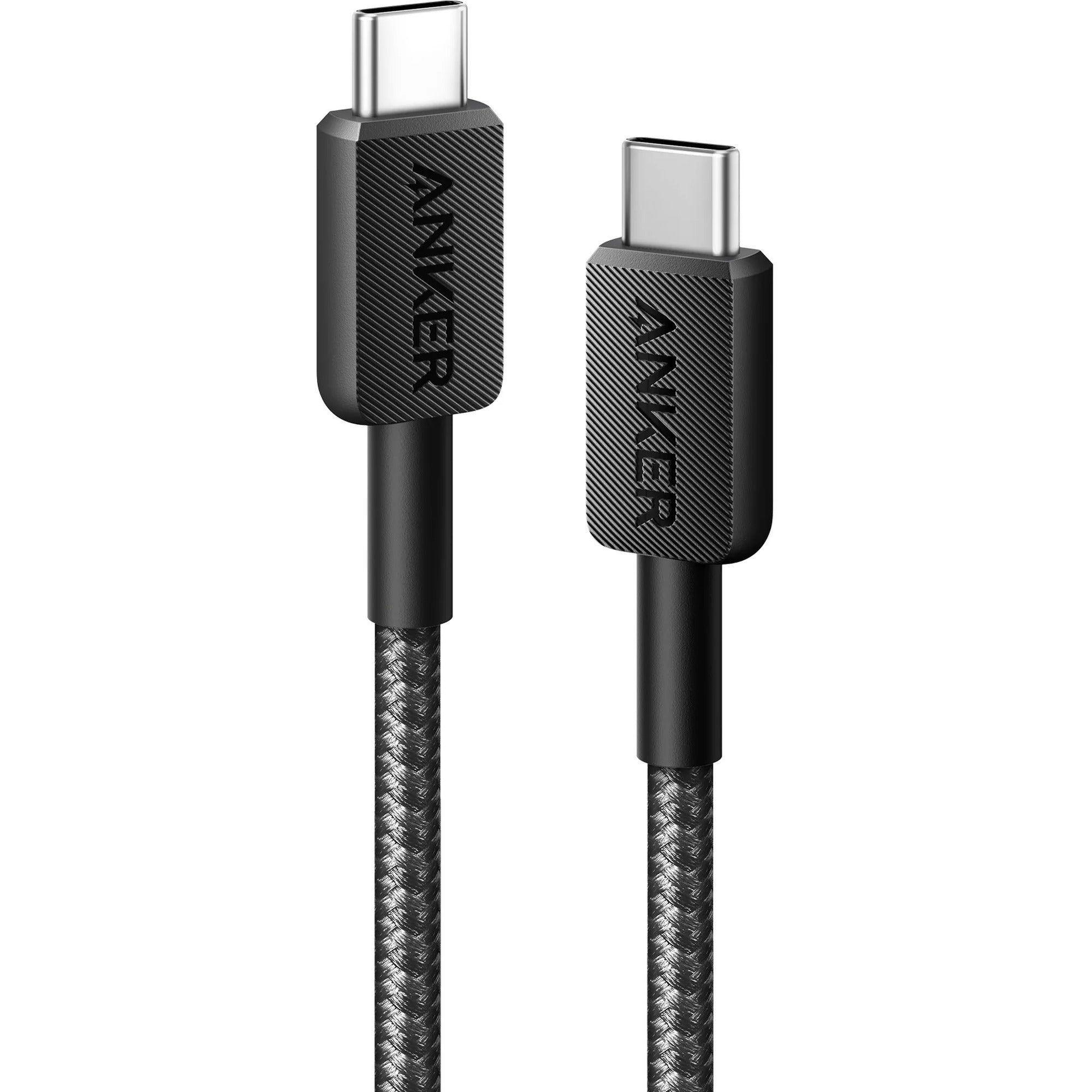 Anker USB-C to USB-C cable, 1.8 meters long, with durable black design for fast charging and data transfer.