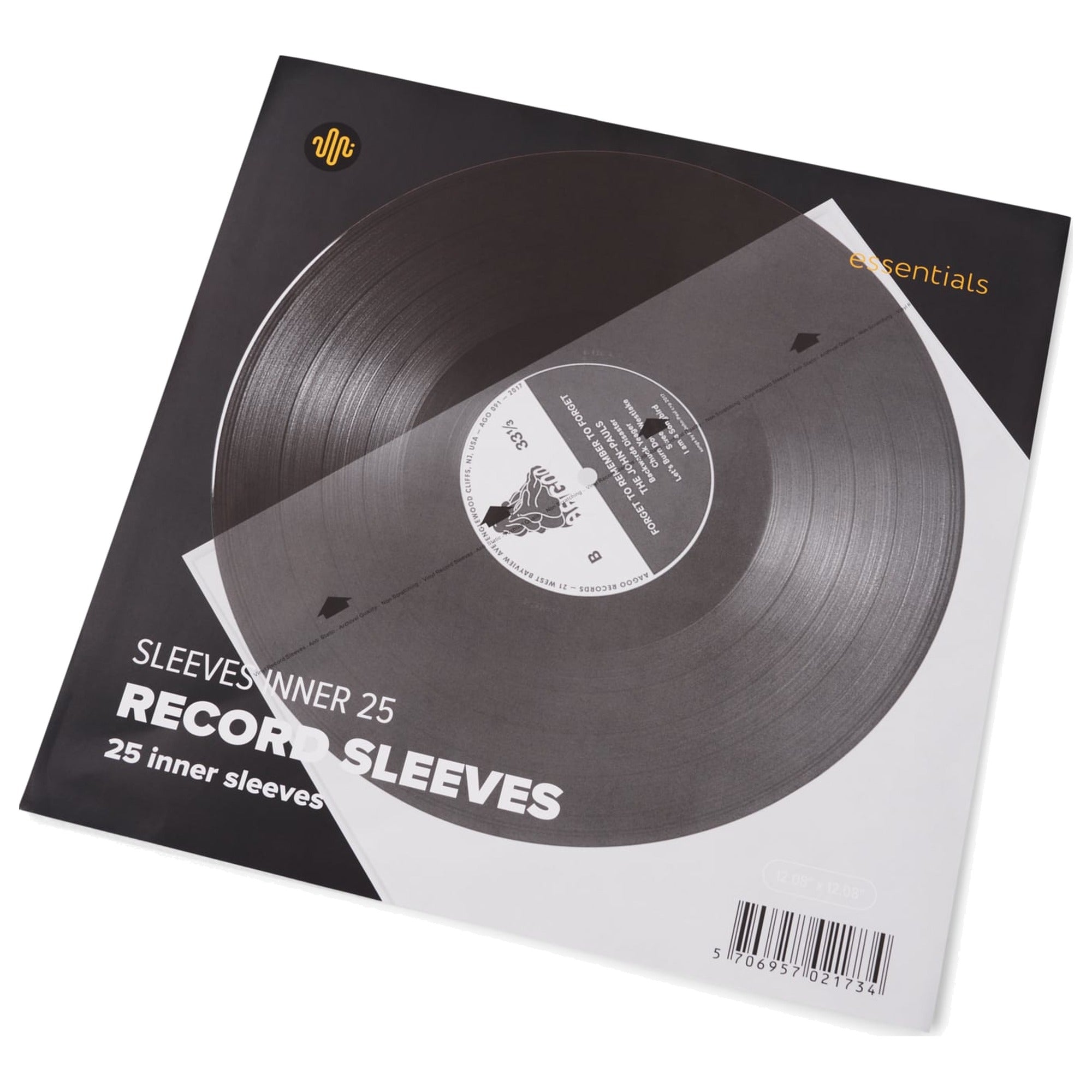 Essentials TT Sleeves Inner 25 retail packaging with vinyl record