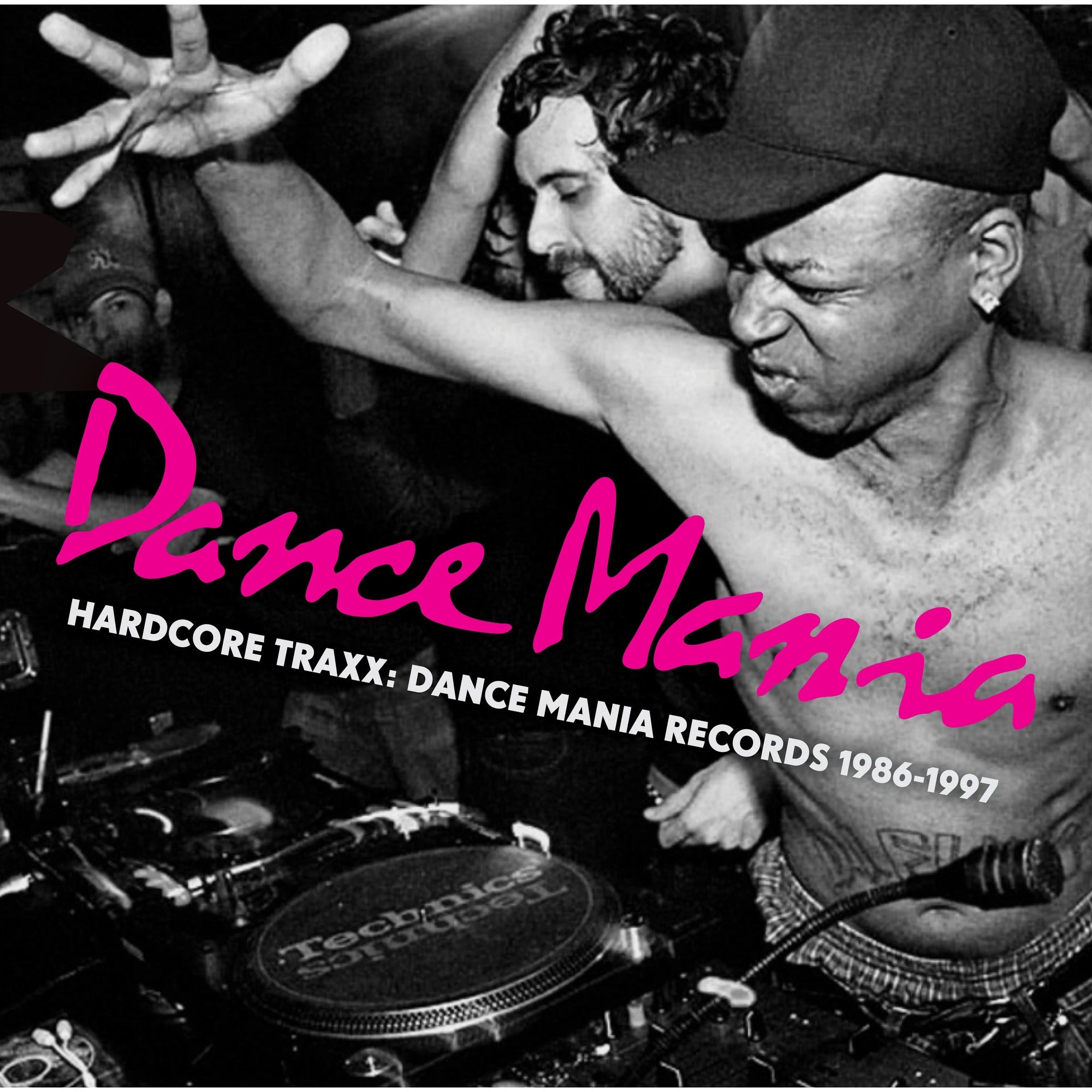 Black vinyl 3LP album "Hardcore Traxx: Dance Mania Records 1986-1995" by Strut Records, featuring electronic dance tracks.