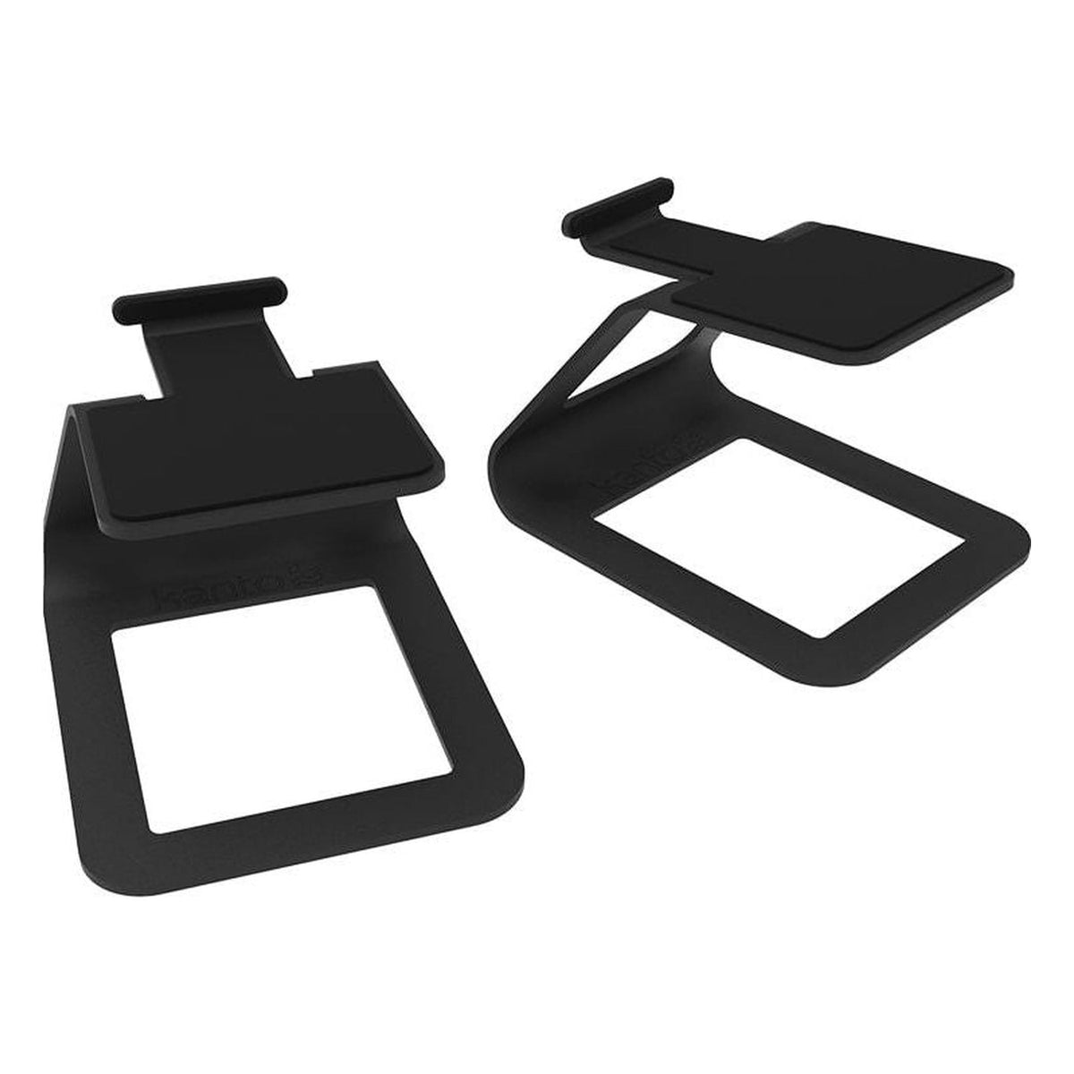 Kanto Audio SE2 speaker stands with sleek black design, adjustable height, and sturdy base for optimal speaker positioning.
