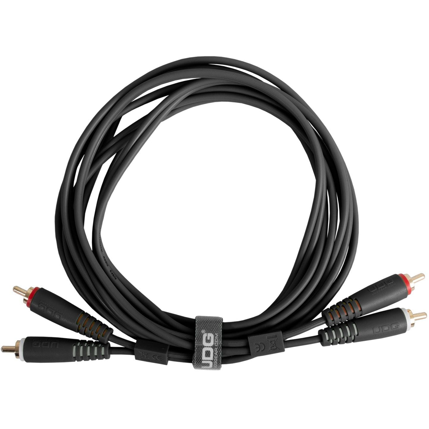 UDG Ultimate Audio RCA cable set with black straight connectors, 3-meter length, suitable for high-quality audio connections.