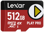 Lexar PLAY PRO microSDXC Express memory card, high-performance microSD card for expandability and fast data transfer.