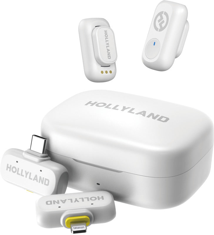 Hollyland Lark A1 Creator Wireless Microphone System with two microphones and receiver for high-quality audio recording.