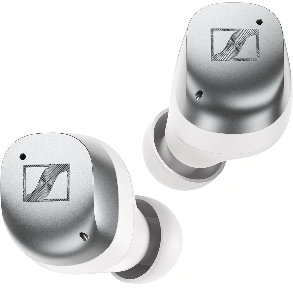 Sennheiser Momentum True Wireless 4 in-ear headphones with sleek black design and charging case.