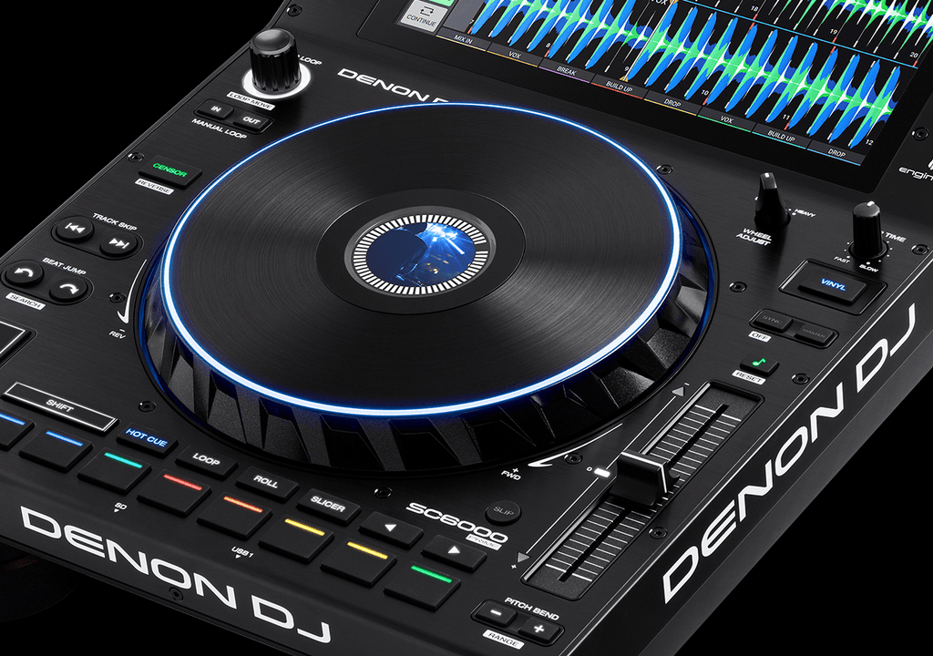 Denon DJ SC6000 Prime DJ media player with large touchscreen display and professional controls.