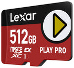 Lexar PLAY PRO microSDXC™ Express memory card with storage capacity, showing the card's label and design on a white background.
