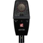 sE Electronics sE4100 condenser microphone with black metal body and shock mount, ideal for studio recording and vocals