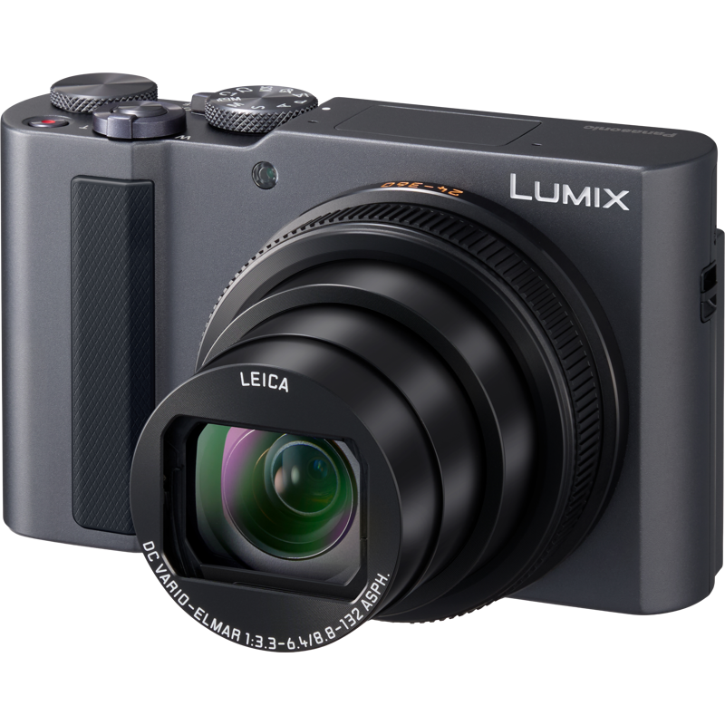 Panasonic LUMIX TZ300 compact camera with zoom lens and digital viewfinder, ideal for travel photography.