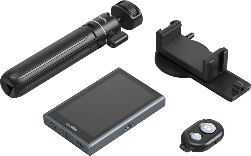 SmallRig wireless video monitor for phone Vlog Kit displaying screen view and control buttons for mobile video recording.
