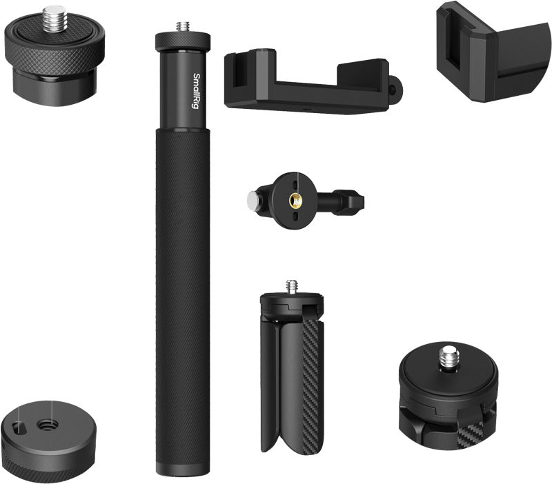 SmallRig selfie stick for action cameras, adjustable tripod support, compact handheld rig for stable shots and versatile filming.