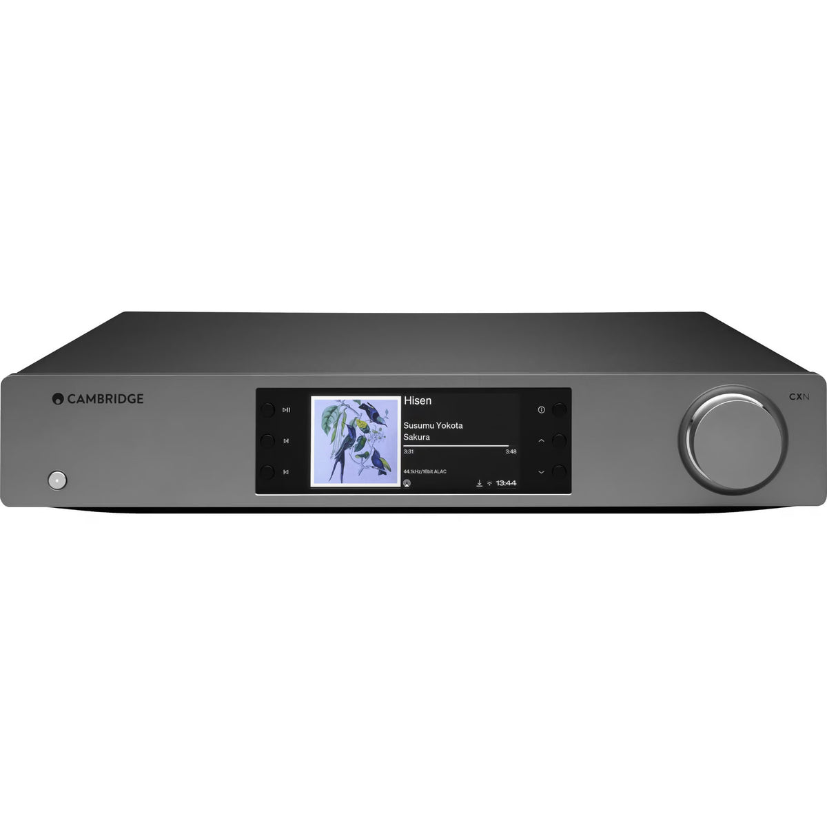 Cambridge Audio CXN100 SE music streamer with front display and connectivity ports, designed for high-quality audio streaming.