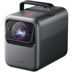 Nebula X1 projector displaying a colorful image on a wall in a modern living room setting.