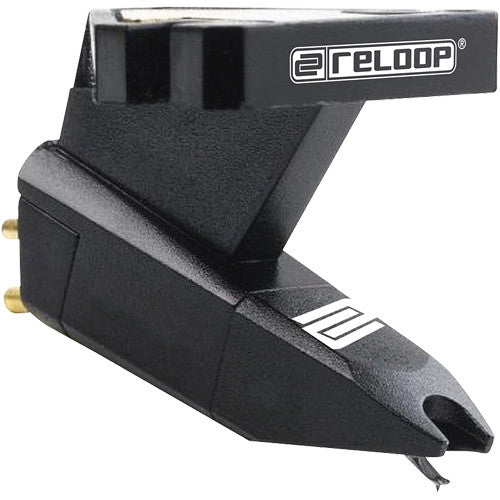 Reloop OM Black Cartridge for turntables, featuring a sleek black design and high-quality needle for precise audio playback.