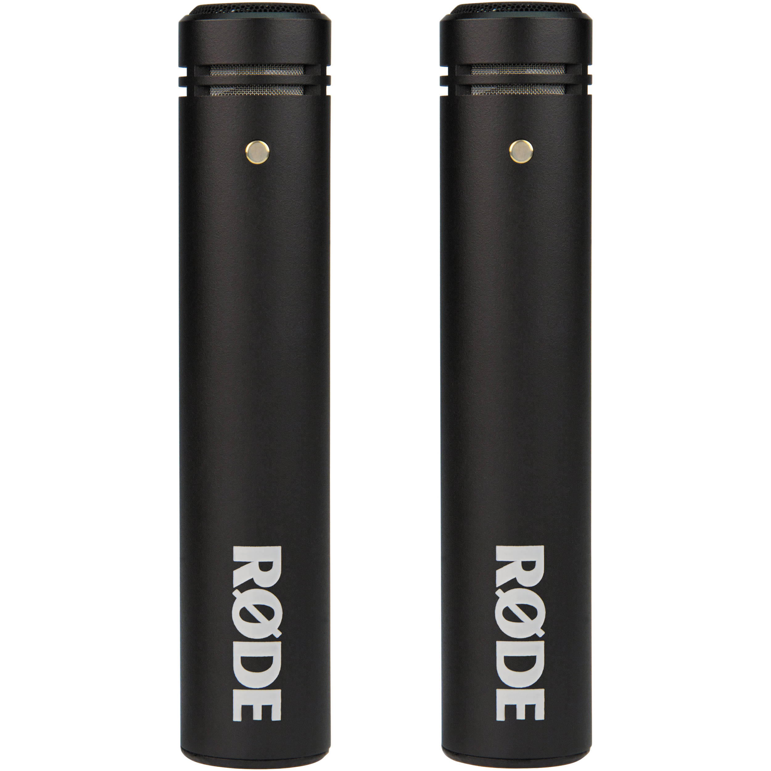 Rode M5 MP condenser microphone shown with dual microphone capsules and sleek black body for studio and recording use.