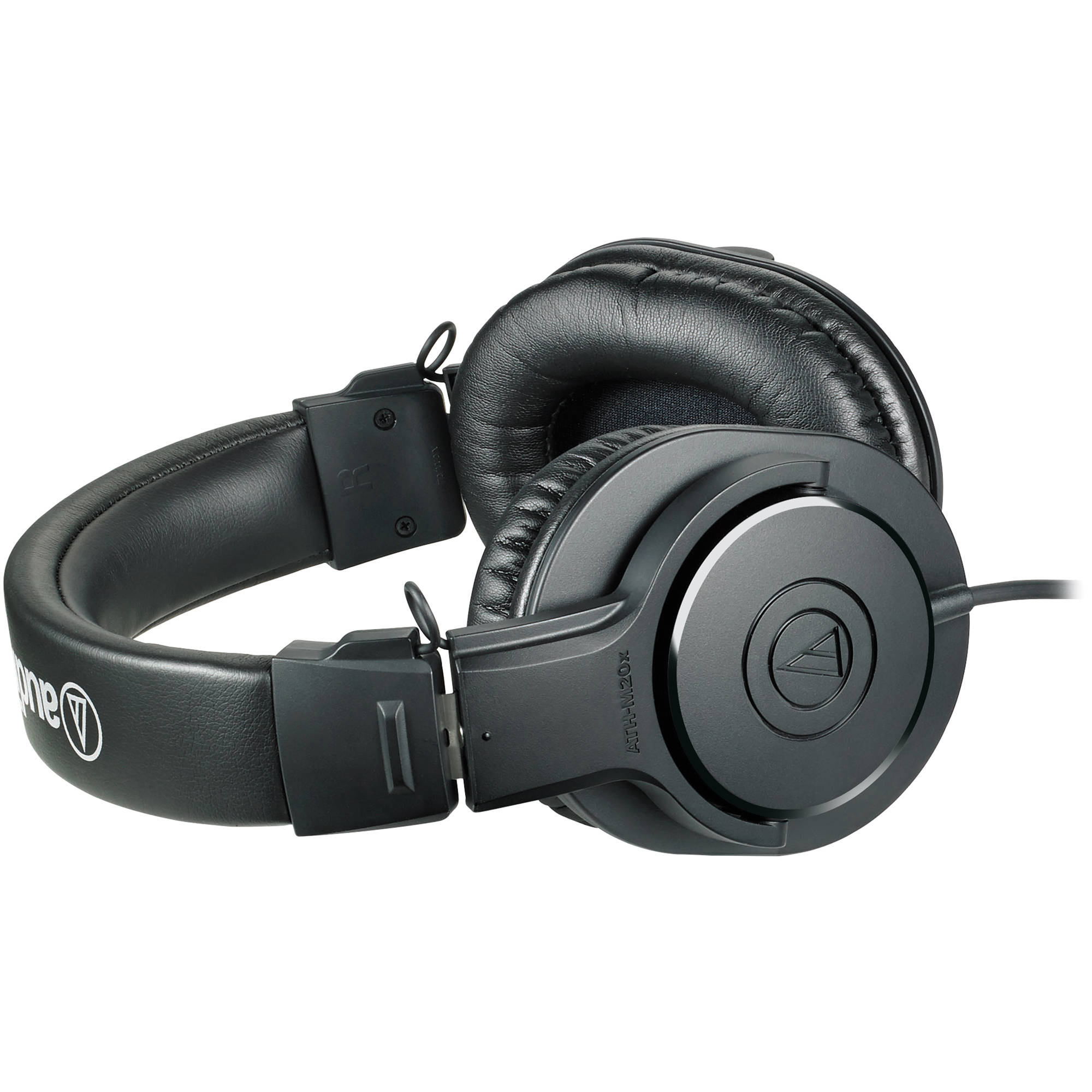 Audio Technica ATH-M20x studio headphones with over-ear design and cushioned ear cups, perfect for professional audio monitoring.