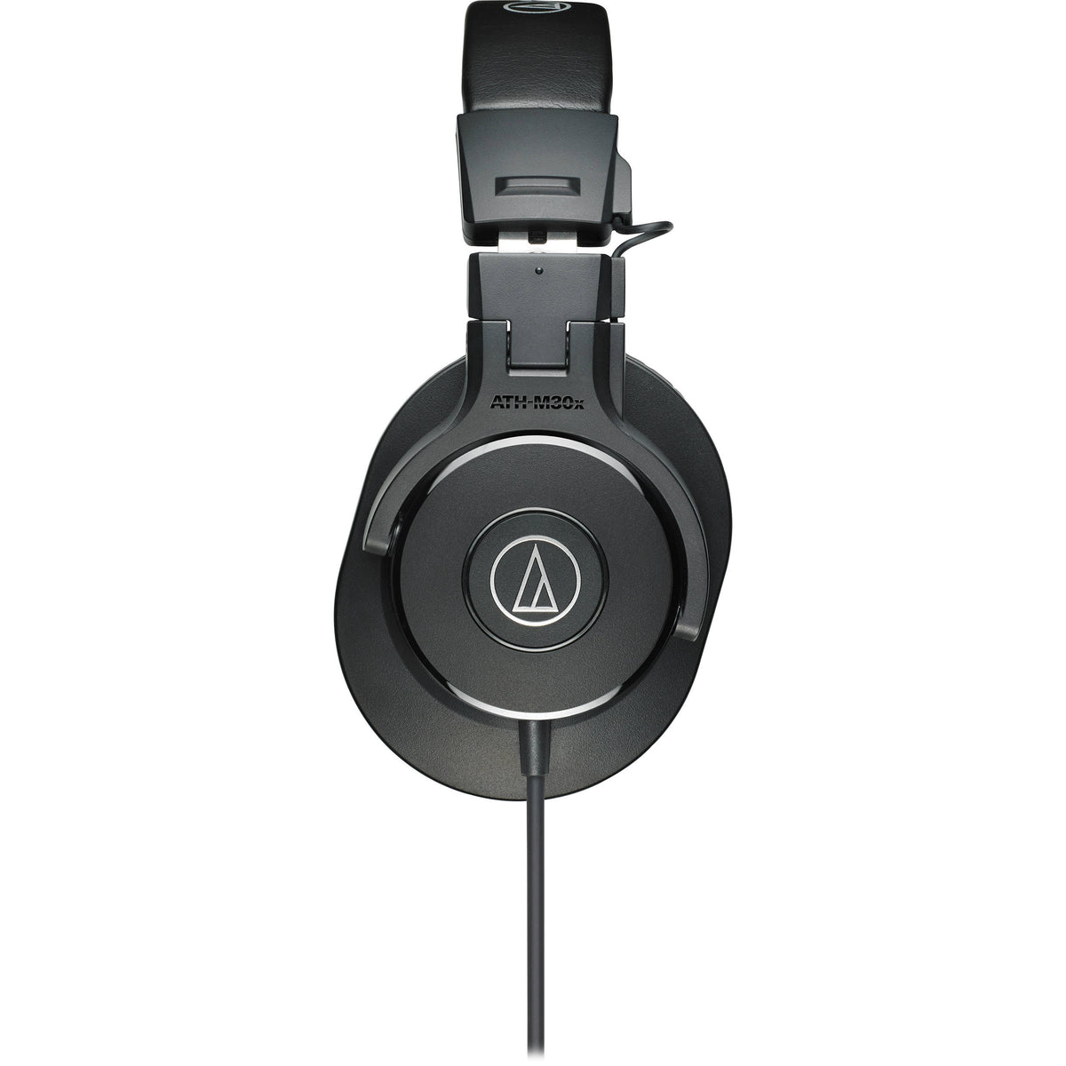Audio Technica ATH-M30x studio headphones with over-ear design, black color, and adjustable headband for professional audio monitoring.
