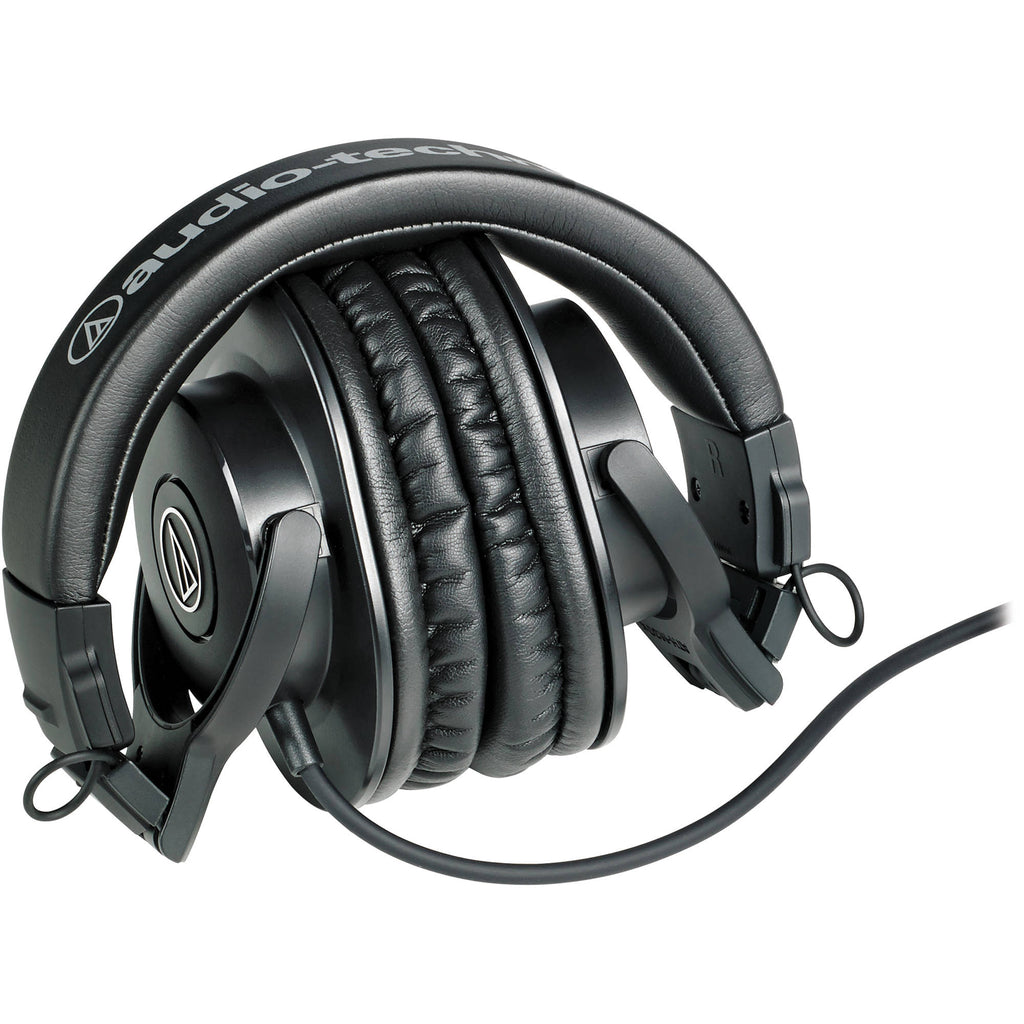 Audio Technica ATH-M30x studio headphones with over-ear design and padded ear cups, ideal for professional audio monitoring.