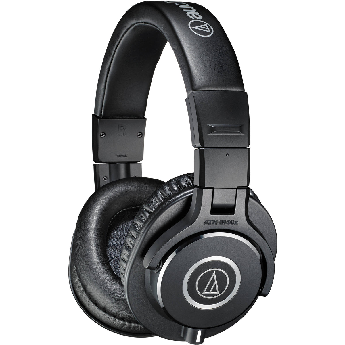 Audio Technica ATH-M40x studio headphones with over-ear design and adjustable headband, featuring large drivers for clear sound.