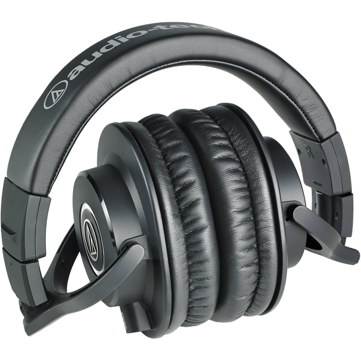 Audio Technica ATH-M40x studio headphones with over-ear design, black color, and padded ear cups for professional audio monitoring.