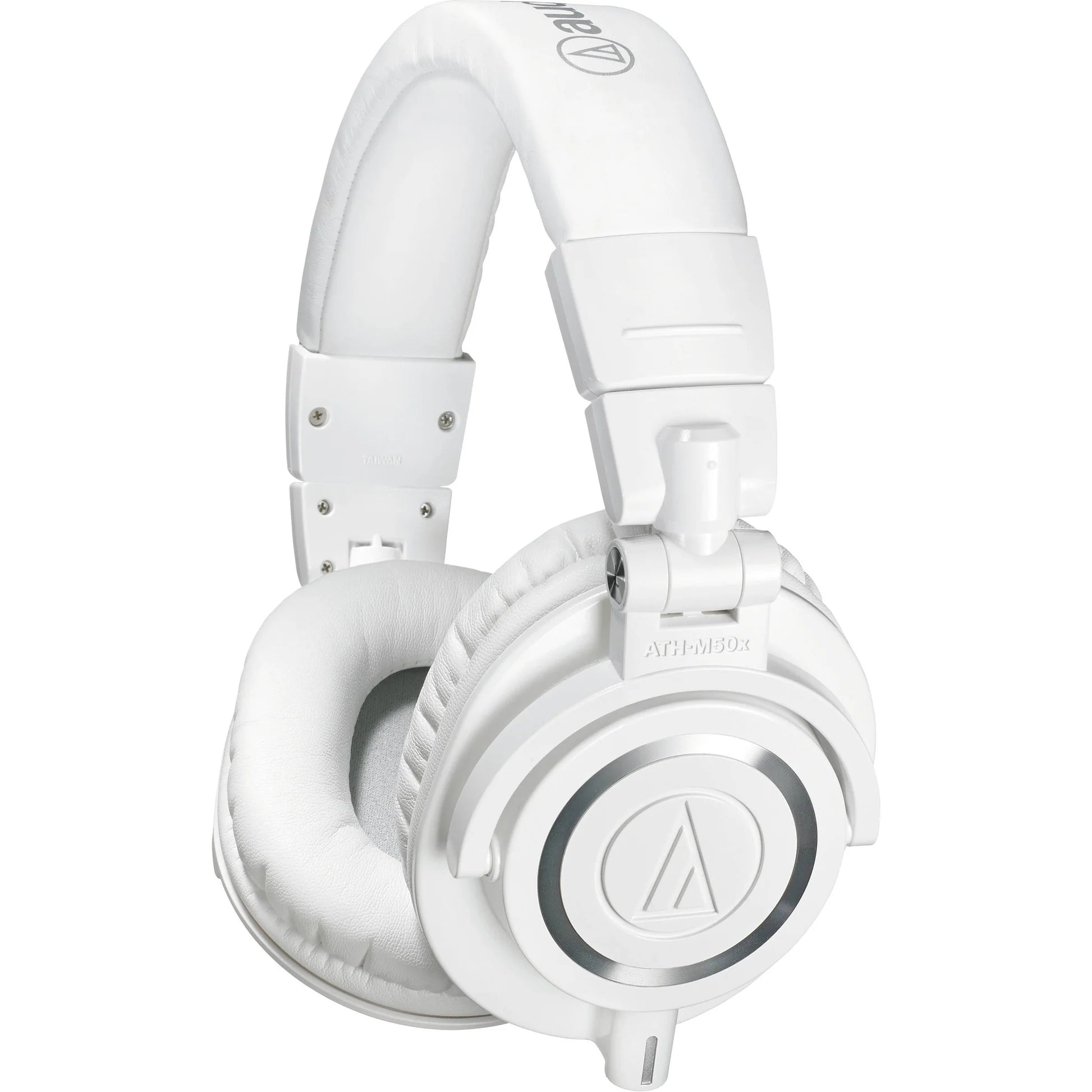 Audio Technica ATH-M50x studio headphones with over-ear design, black ear cups, and adjustable headband for professional audio listening.
