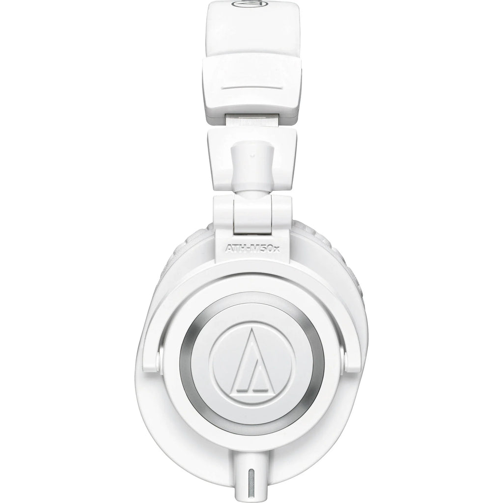 Audio Technica ATH-M50x studio headphones with over-ear design, black color, and adjustable headband for professional audio monitoring.
