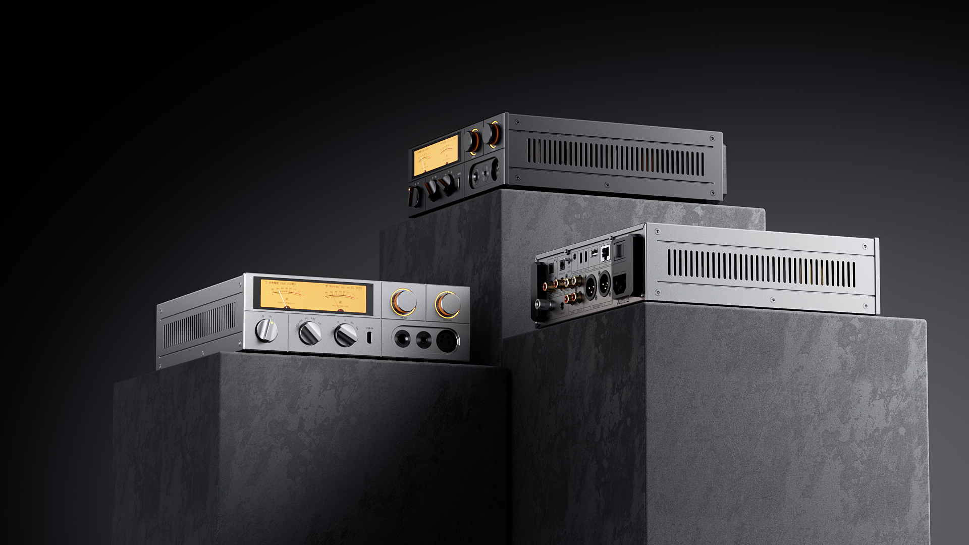 FiiO K17 headphone amplifier and DAC with sleek black design, multiple input ports, and adjustable volume controls.