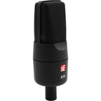 sE Electronics X1 R ribbon microphone mounted on a stand, showing its sleek design and professional audio equipment features.