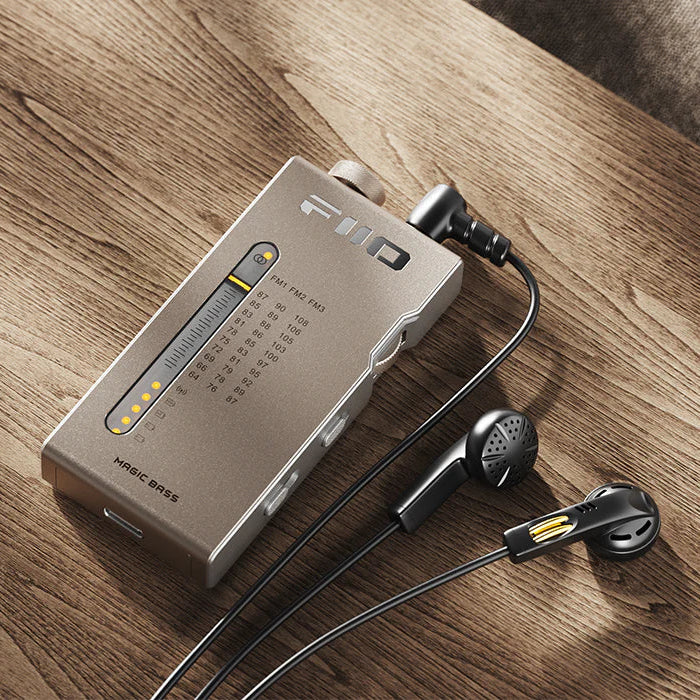 FiiO RR11 radio with digital display, tuning dial, and modern design, showcasing the compact and stylish FiiO brand radio.
