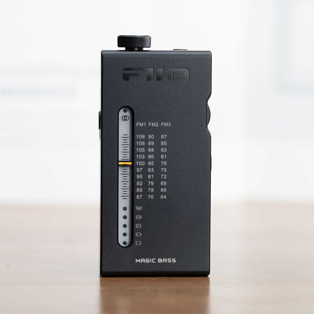 FiiO RR11 radio with a digital display and control buttons, showcasing its sleek design and modern features.