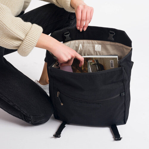 Boundary Supply Rennen shoulder bag designed for video equipment, featuring multiple compartments and durable black fabric.