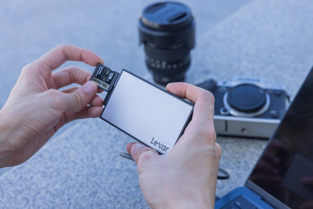 Lexar Workflow dual-slot SD UHS-II card reader with two slots for fast data transfer and easy card access.