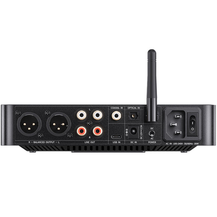 FiiO K13 R2R headphone amplifier and DAC with sleek black design and multiple input options for high-quality audio.