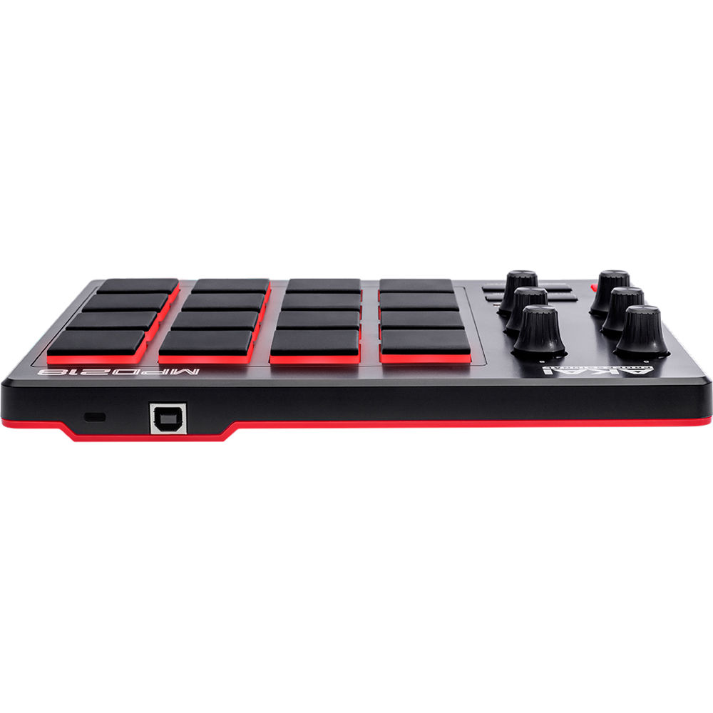 Akai Professional MPD218 MIDI controller with 16 drum pads and control knobs for music production and performance.