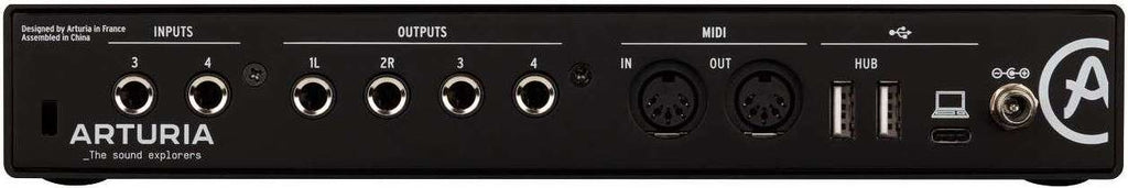 Arturia MiniFuse 4 audio interface with multiple input and output ports, compact design, and professional-grade audio connectivity.