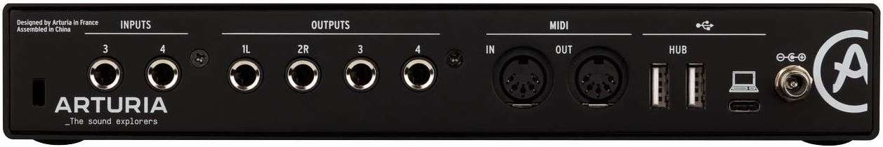 Arturia MiniFuse 4 audio interface with multiple input and output ports, compact design, and professional-grade audio connectivity.