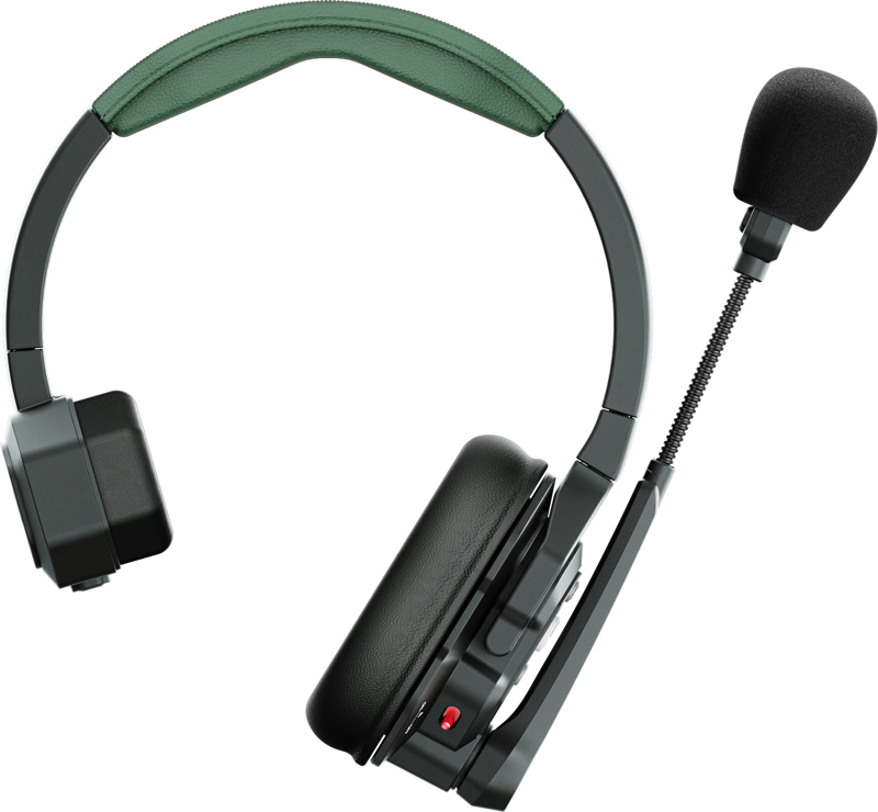 Hollyland Solidcom SE Pro wireless intercom headsets, six units with microphones and earpieces, for professional video communication.