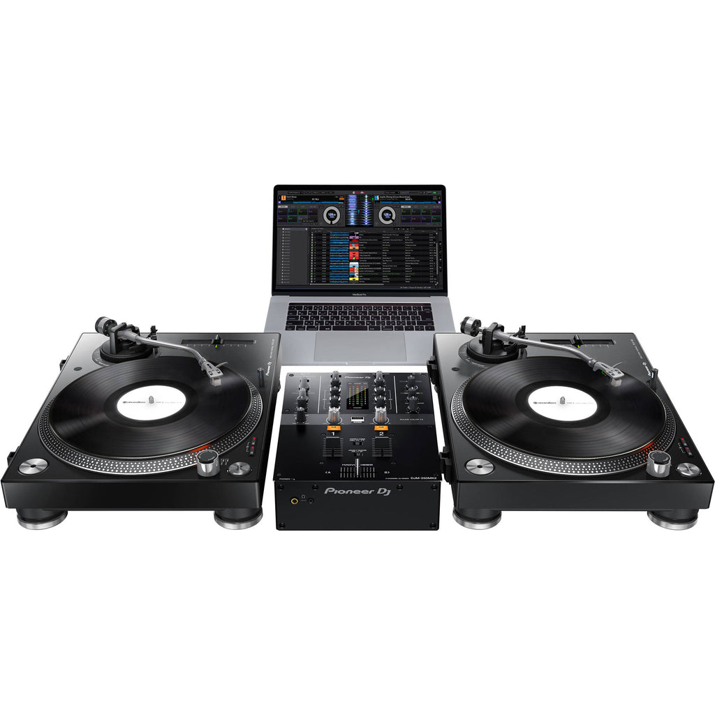 Pioneer DJ PLX-500 DJ turntable with black platter, tonearm, and control buttons for professional mixing and vinyl playback.