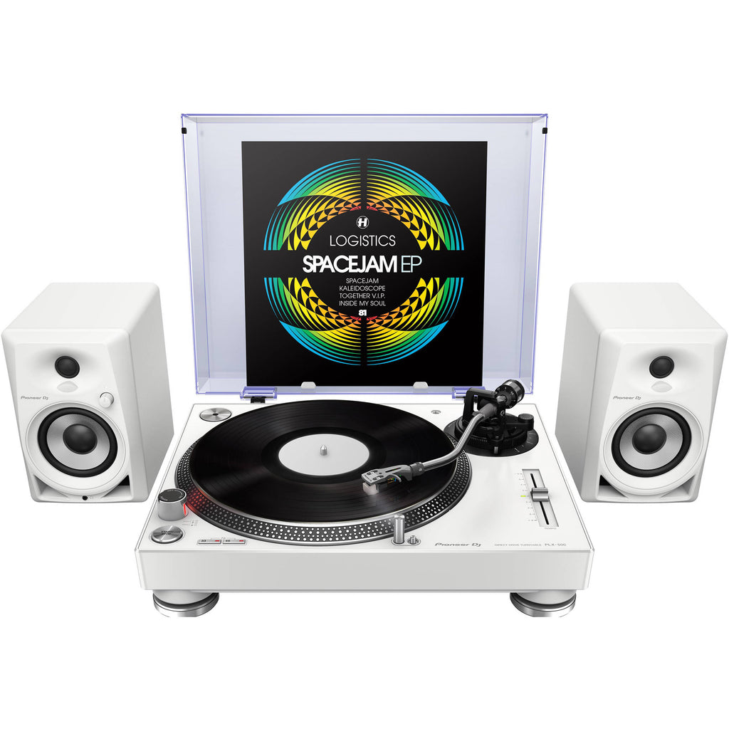 Pioneer DJ PLX-500 DJ turntable with black finish, tonearm and platter, designed for vinyl record playback and DJ mixing.