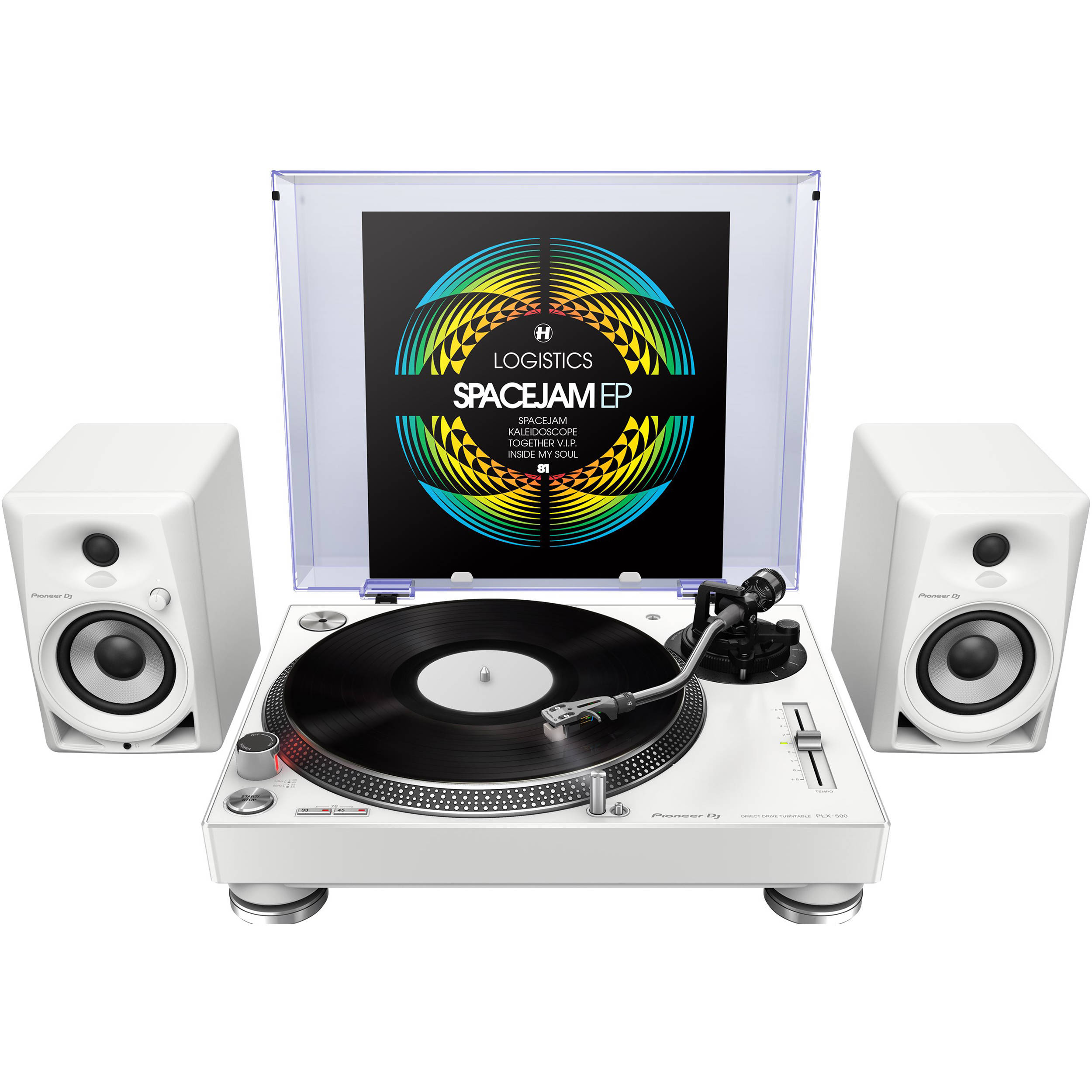 Pioneer DJ PLX-500 DJ turntable with black finish, tonearm and platter, designed for vinyl record playback and DJ mixing.