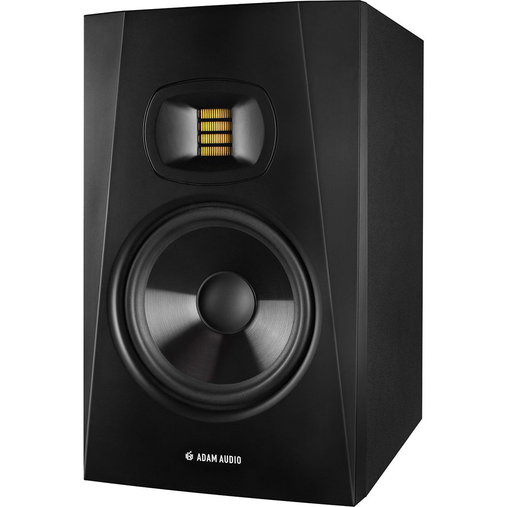Adam Audio T7V active nearfield monitors with black speaker cabinets and control panels on the front.