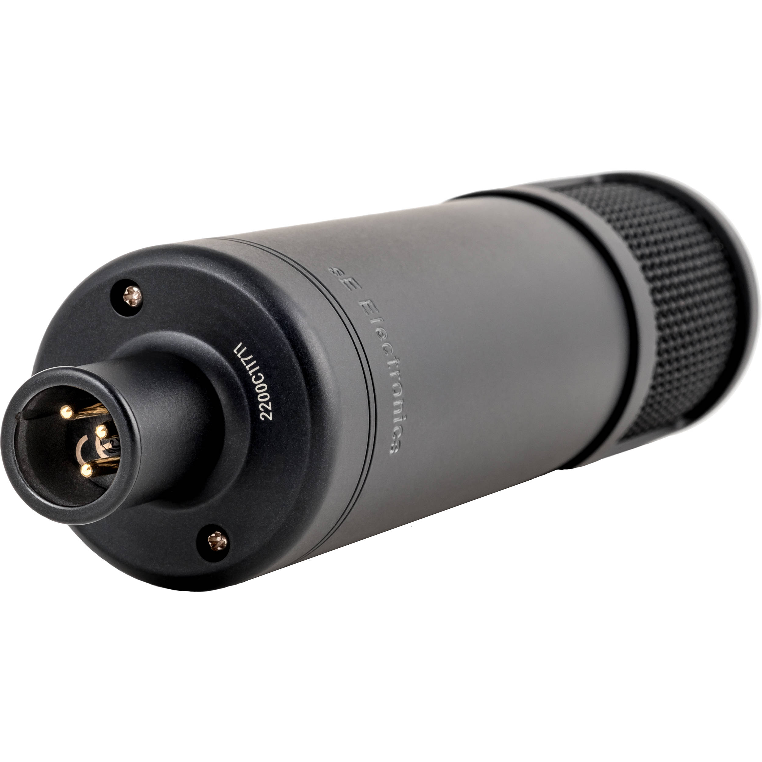 sE Electronics sE2200 condenser microphone shown with its sleek design and black finish, ideal for studio recording and vocals.