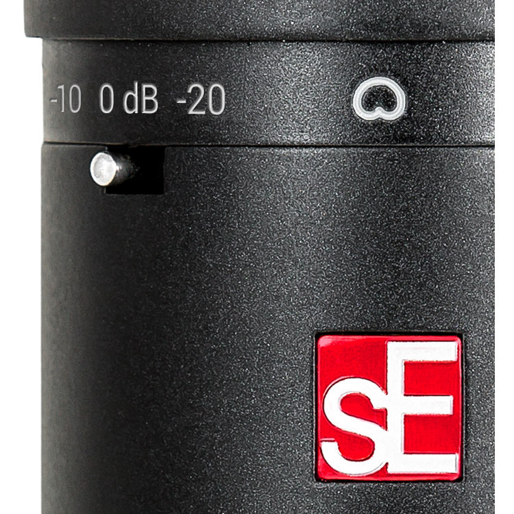 sE Electronics sE2200 condenser microphone shown with shock mount and pop filter on a microphone stand.