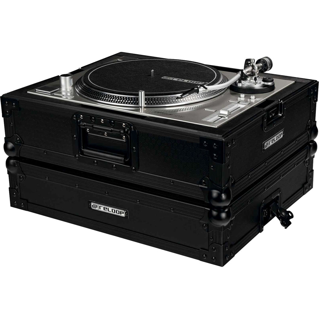 Reloop DJ flight case for premium turntable, sturdy black protective case with foam padding and handle for transport and storage.