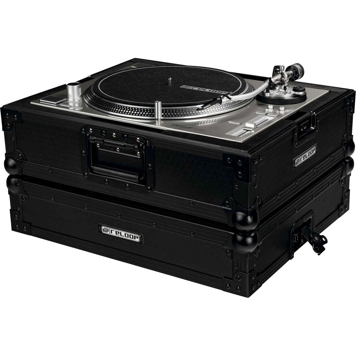 Reloop DJ flight case for premium turntable, sturdy black protective case with foam padding and handle for transport and storage.
