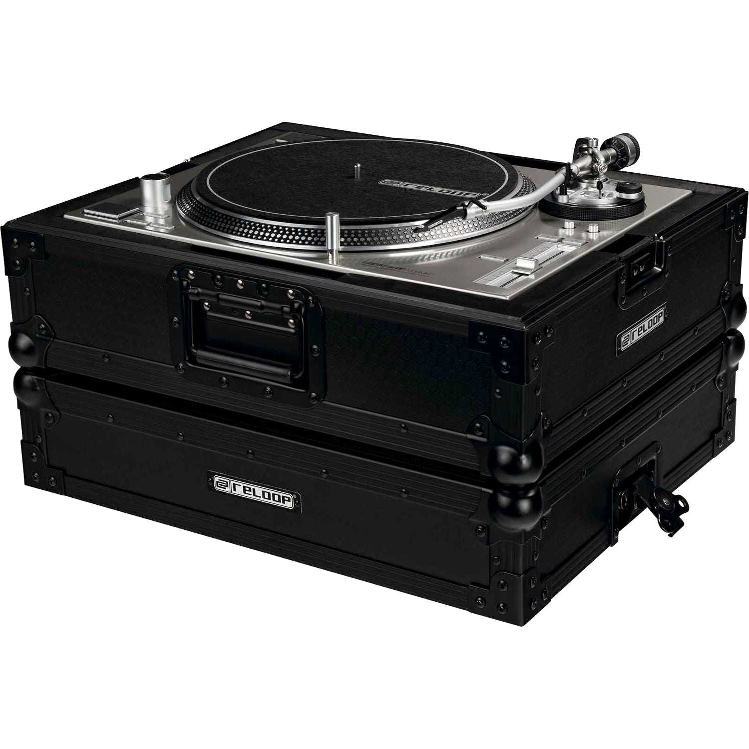 Reloop DJ flight case for premium turntable, sturdy black protective case with foam padding and handle for transport and storage.