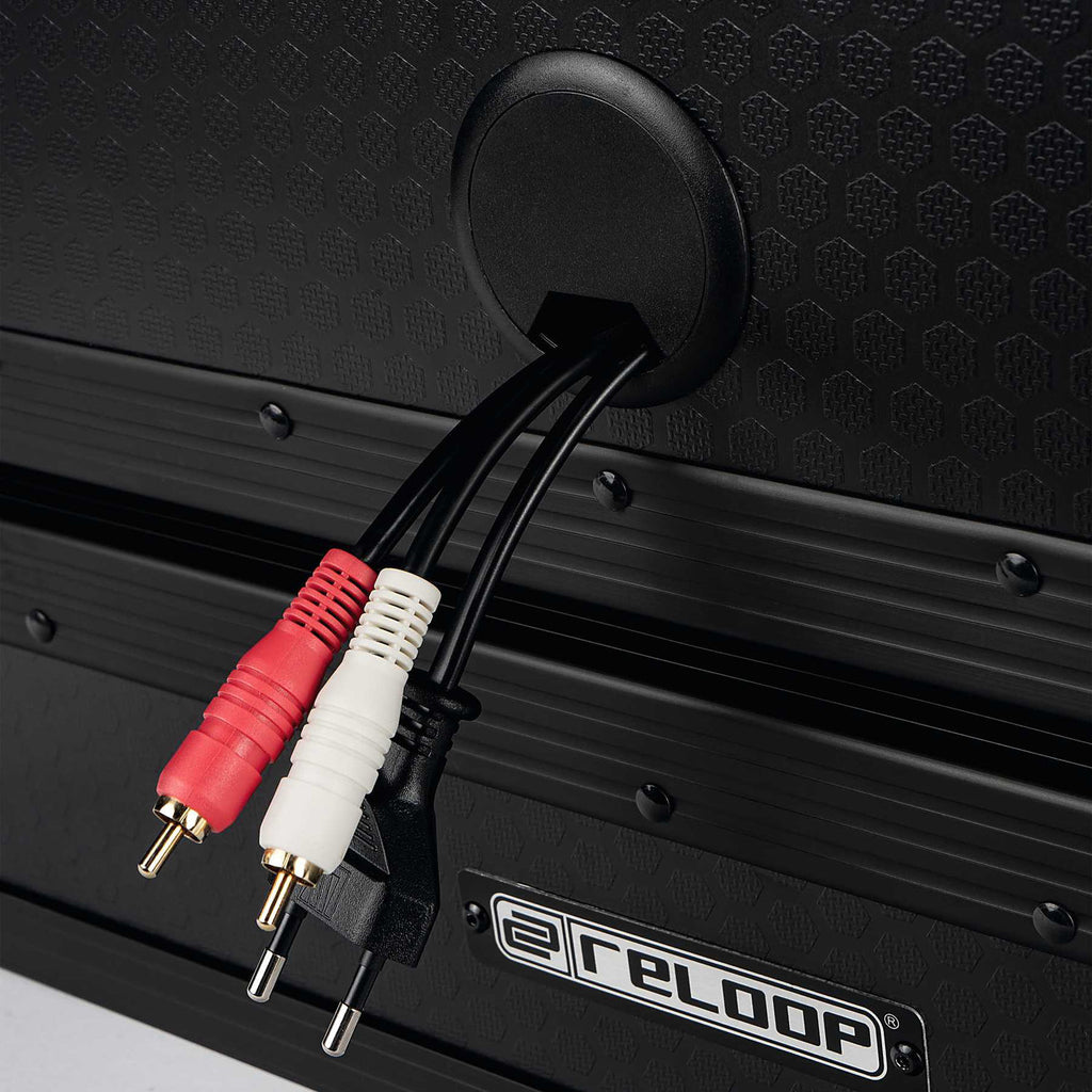Reloop premium DJ flight case for turntables, durable black protective case with reinforced corners and handles.